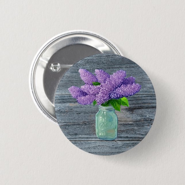Schöne Lilacs im rustikalen Mason Jar Button (Vorne & Hinten)