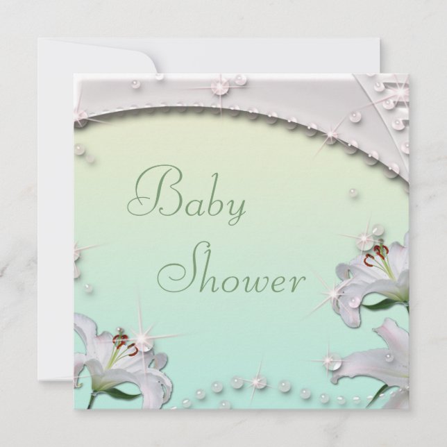 Schöne Lilien und Glitzern-tadellose Baby-Dusche Einladung (Vorderseite)