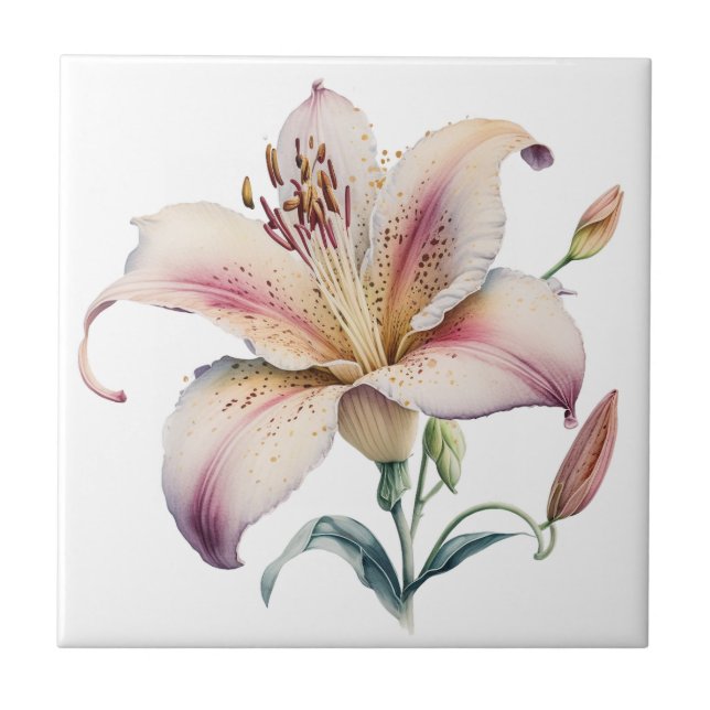 Schöne Lily Vintage-Botanik-Keramikfliese Fliese (Vorderseite)