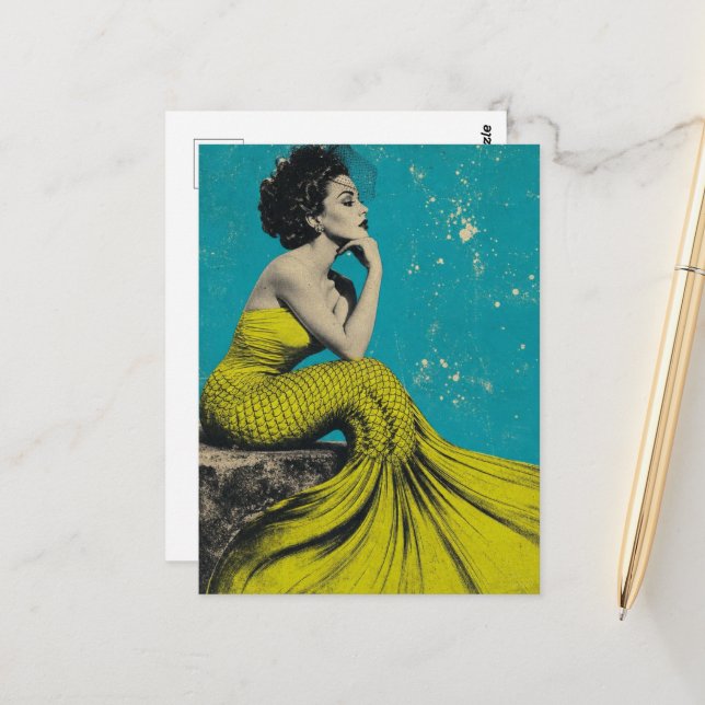 Schöne Lime Retro Meerjungfrau Postkarte (Vorderseite/Rückseite Beispiel)