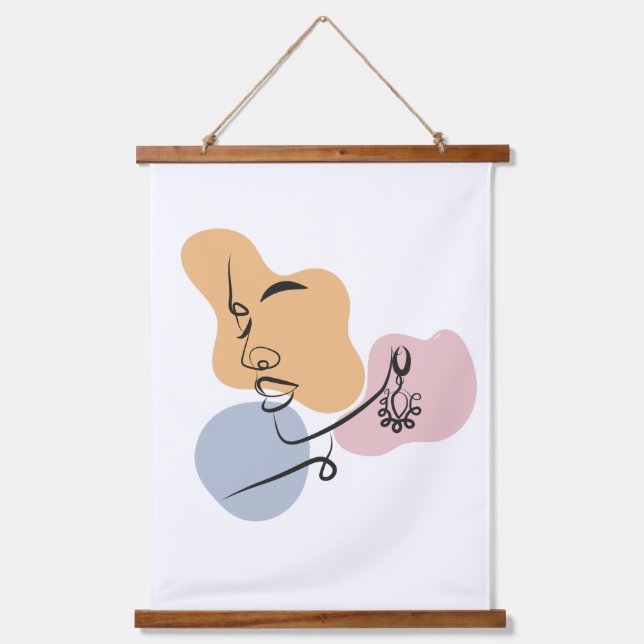 schöne Line Art Wandteppich Mit Holzrahmen (Vorderseite)