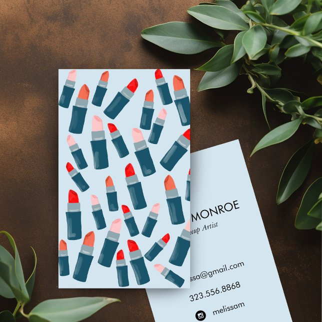 Schöne Lippensticks Makeup Künstlerkarten hellblau Visitenkarte (Lovely lipsticks makeup artist cards light blue
)