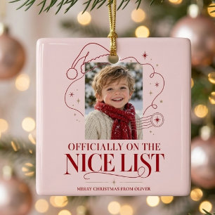 Schöne Liste Rosa Kind Weihnachts-Foto-Ornament Keramikornament