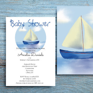 Schöne Little Blue Sailboat Boys Babydusche Einladung