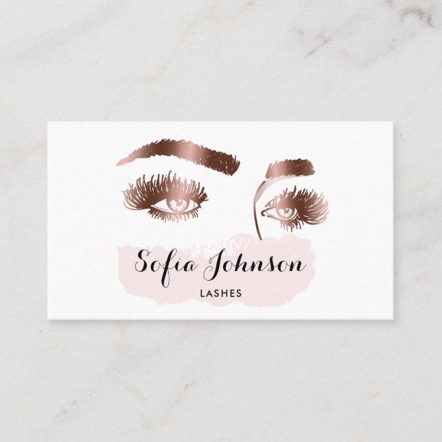 Schöne Long Lashes Rose Gold Foil Makeup Künstler Visitenkarte (Vorderseite)