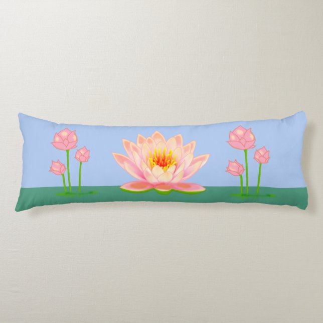 Schöne Lotus Blume auf Sky Blue Body Pillow Seitenschläferkissen (Vorderseite)