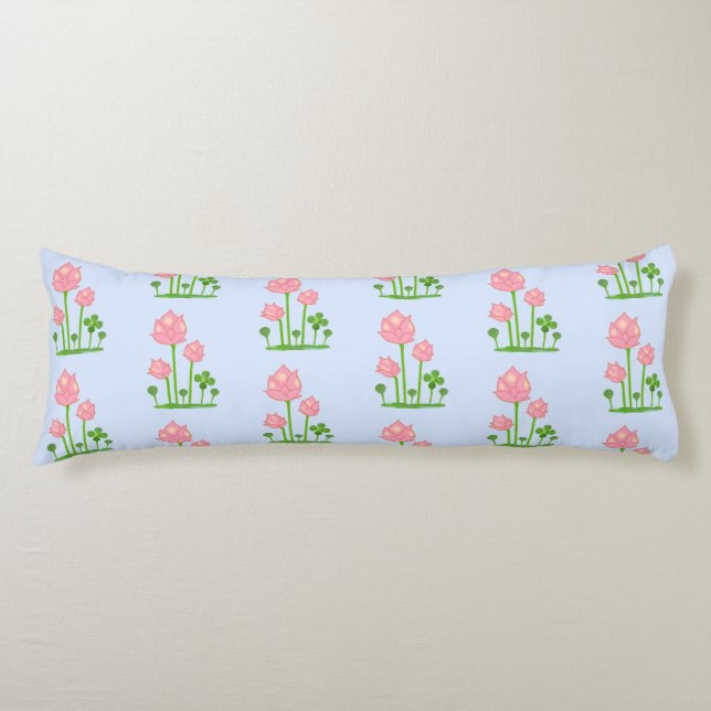 Schöne Lotus Blume auf Sky Blue Body Pillow Seitenschläferkissen (Vorderseite)