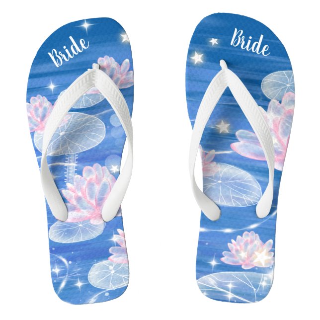 Schöne Lotus Wasserlilie Blue White Wedding Bridge Flip Flops (Fußbett)