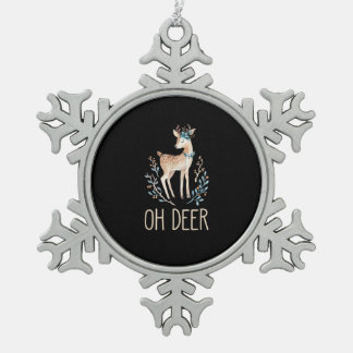 Schöne lustige Hirsche Oh Hirsch modernes Design Schneeflocken Zinn-Ornament