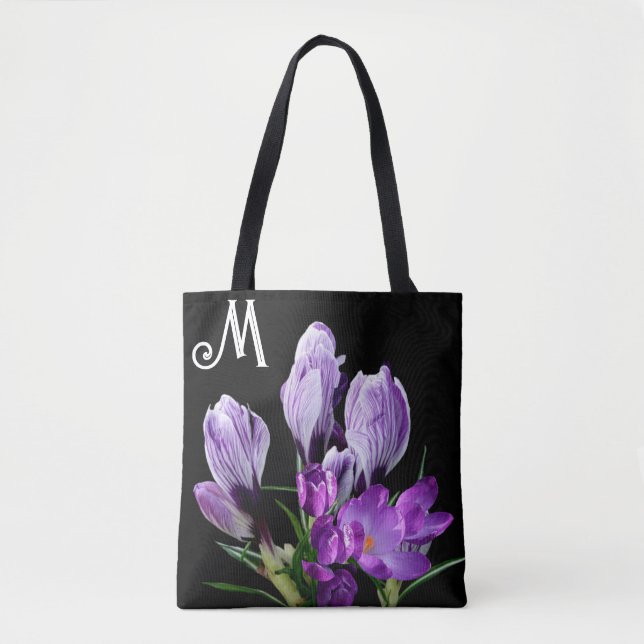 schöne M Monogramm hübsche lila Crocus-Blume (Vorderseite)