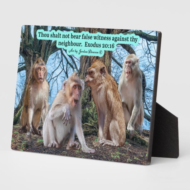 Schöne Macaque Monkey Scripture Exodus 20:16 Fotoplatte (Seite)