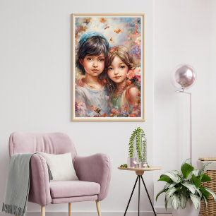 Schöne Mädchen mit Blumen Poster