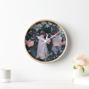 Schöne Mädchen Papierlaternen Vintage-Kunst Holz Uhr