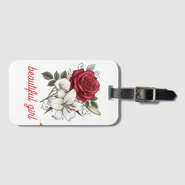 Schöne Mädchen-Rosen-Tasche Gepäckanhänger (Vorderseite (Horizontal))