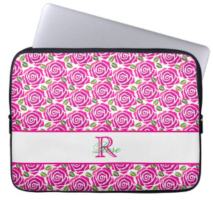 Schöne Mädchenhafte Heiße Rosa Rosen Namensmonogra Laptopschutzhülle