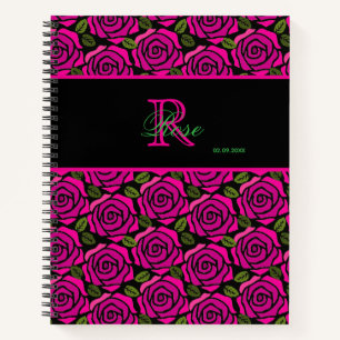 Schöne Mädchenhafte Heiße Rosa Rosen Namensmonogra Notizbuch
