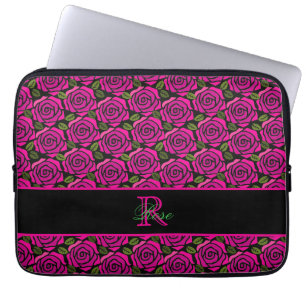 Schöne Mädchenhafte Heißrosa Rosen Namensmonogramm Laptopschutzhülle