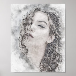 Schöne Mädchenkizze Poster