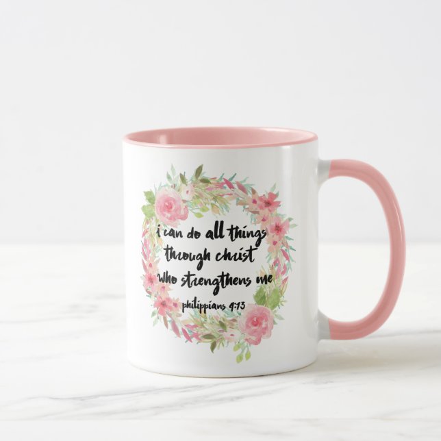 Schöne Mädchenphilippians-4:13 Rosa-Rosen-Tasse Tasse (Rechts)