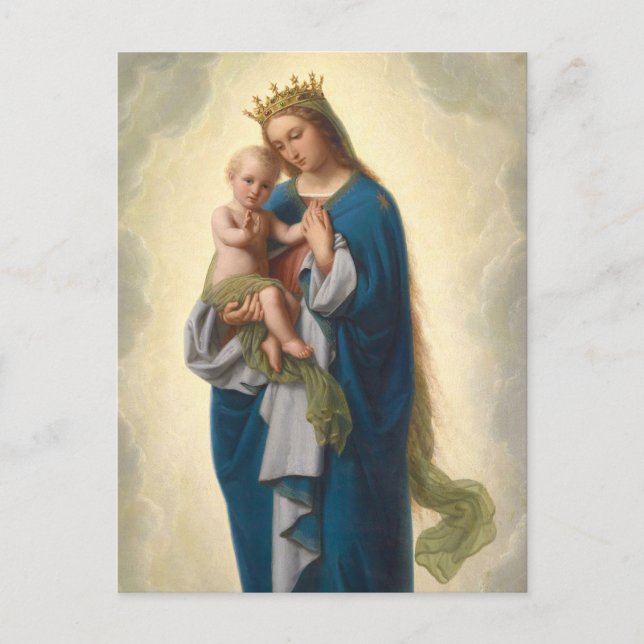 Schöne Madonna Jesus segnen Franz Ittenbach Postkarte (Vorderseite)