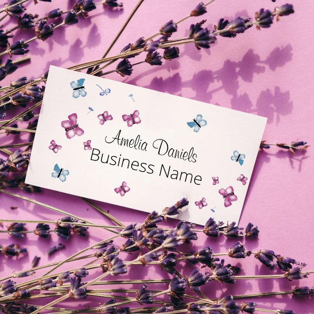 Schöne Magenta Rosa und Blauer Schmetterlingsplatz Visitenkarte (Von Creator hochgeladen)