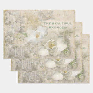Schöne Magnolia Vintag Collage Geschenkpapier Set