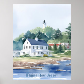 Schöne Maine New Jersey Wasserfarben Kunst Poster