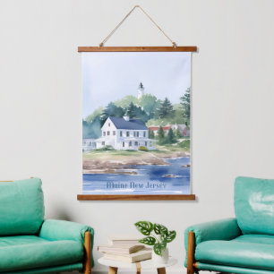 Schöne Maine New Jersey Wasserfarben Kunst Wandteppich Mit Holzrahmen