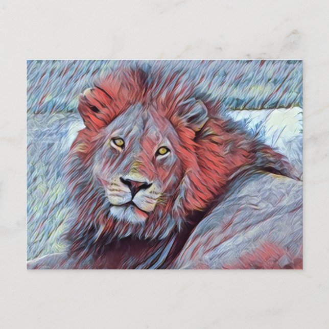 Schöne Majestic Lion Watercolor in Blau und Rot Postkarte (Vorderseite)