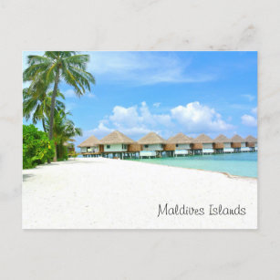 Schöne Malediven Inseln, Bungalows, Ozean, Palmen Postkarte