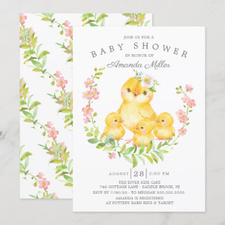 Schöne Mama & Baby Chicks Triplets Babydusche Einladung