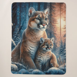 Schöne Mama und Baby Cougar Sherpadecke