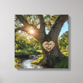 Schöne "Mama & Vater" Eichenbaum mit Wasserlauf Leinwanddruck
