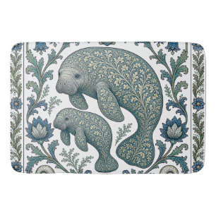 Schöne Manatee-Mutter Und Baby Vintage Ornament Badematte