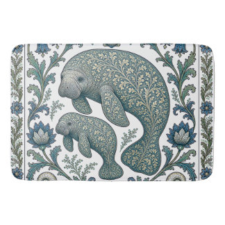 Schöne Manatee-Mutter Und Baby Vintage Ornament Badematte