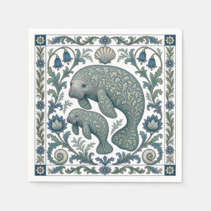 Schöne Manatee-Mutter Und Baby Vintage Verziert Serviette