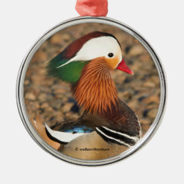 Schöne Mandarin-Duck auf den Felsen Ornament Aus Metall