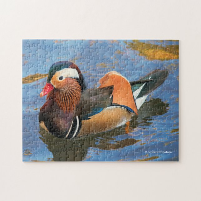 Schöne Mandarin-Duck im Teich Puzzle (Horizontal)