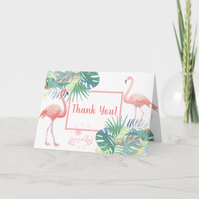 Schöne Märchen für zwei Flamingo Tropical Blume Dankeskarte (Vorderseite)