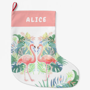 Schöne Märchen für zwei Flamingo Tropical Blume Großer Weihnachtsstrumpf