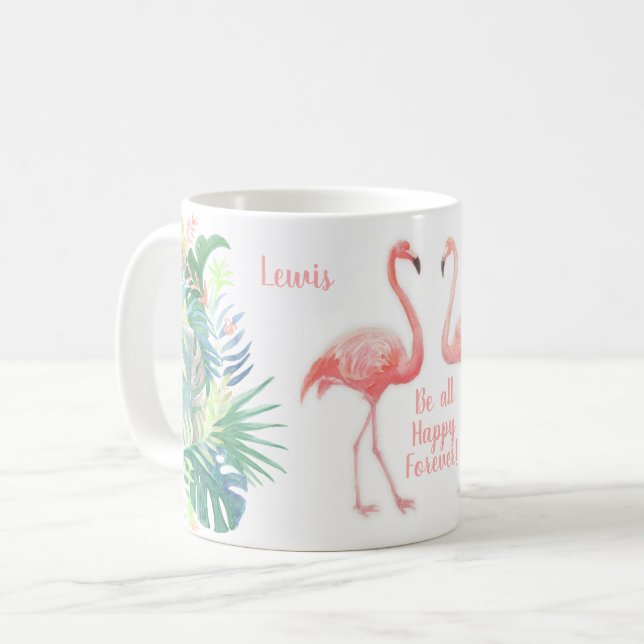 Schöne Märchen für zwei Flamingo Tropical Blume Kaffeetasse (Vorderseite Links)