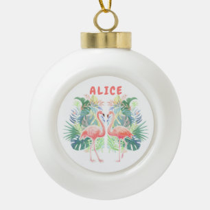 Schöne Märchen für zwei Flamingo Tropical Blume Keramik Kugel-Ornament