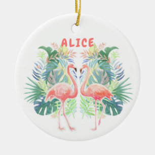 Schöne Märchen für zwei Flamingo Tropical Blume Keramik Ornament