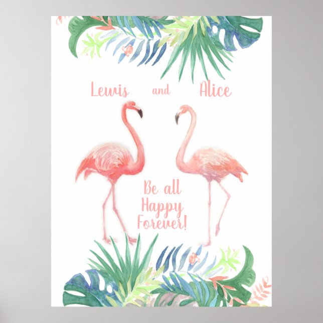 Schöne Märchen für zwei Flamingo Tropical Blume Poster (Vorne)