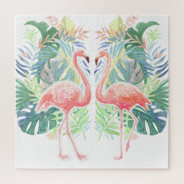 Schöne Märchen für zwei Flamingo Tropical Blume Puzzle (Vertikal)