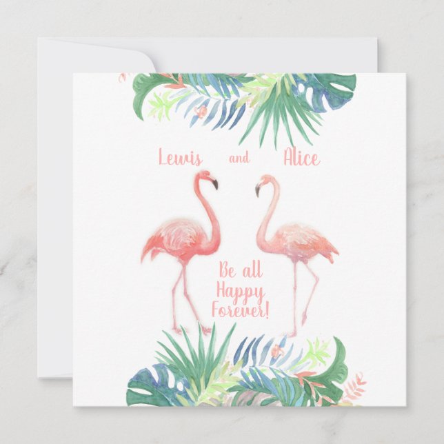 Schöne Märchen für zwei Flamingo Tropical Blume Save The Date (Vorderseite)