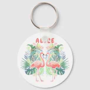 Schöne Märchen für zwei Flamingo Tropical Blume Schlüsselanhänger