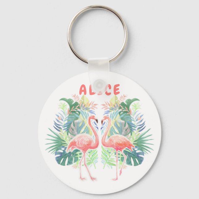 Schöne Märchen für zwei Flamingo Tropical Blume Schlüsselanhänger (Vorderseite)