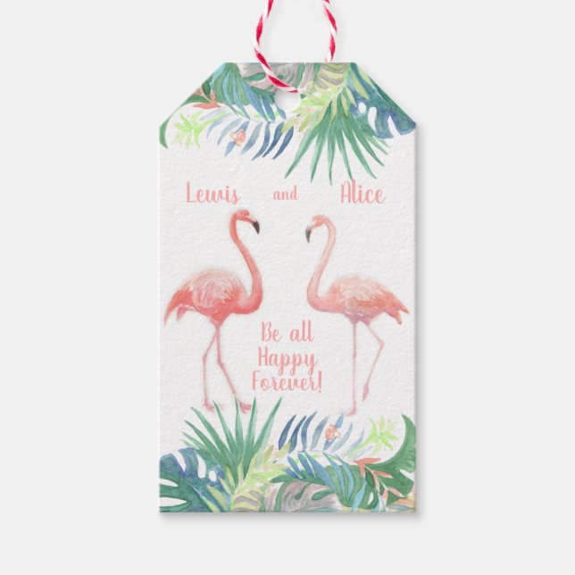 Schöne Märchen für zwei Flamingo - Wasserfarbe Geschenkanhänger (Vorderseite)