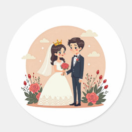 Schöne Märchenbrücke und Bräutigam - Kawaii Stil Runder Aufkleber
